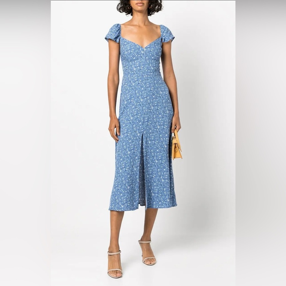 Reformation Dress Womens 10 Blue Floral Midi Flutter Sleeve Baxley Maxi Dress